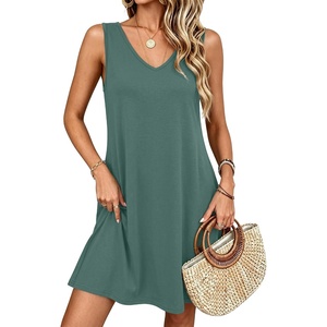 image:imageANRABESS Summer Dress for WomenV Neck Sleeveless SundressLoose FitSoft Travel Vacation OutfitsCute Beach Cover Up ClothesGreen