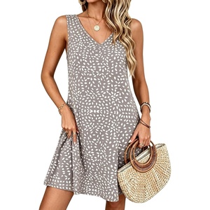 image:imageANRABESS Summer Dress for WomenV Neck Sleeveless SundressLoose FitSoft Travel Vacation OutfitsCute Beach Cover Up ClothesKhaki Polka Dot
