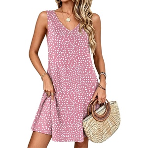 image:imageANRABESS Summer Dress for WomenV Neck Sleeveless SundressLoose FitSoft Travel Vacation OutfitsCute Beach Cover Up ClothesPink White Dot