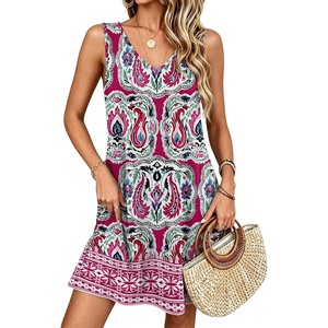 image:imageANRABESS Summer Dress for WomenV Neck Sleeveless SundressLoose FitSoft Travel Vacation OutfitsCute Beach Cover Up ClothesRed Flower