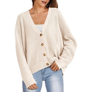 image:imageANRABESS Women Cardigan Sweaters 2024 Fall Oversized Button Open Front Knit Lightweight Cardigans Fall Outfits Outerwear Beige Small