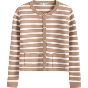 image:imageANRABESS Women Striped Cardigan Sweaters Button Down Cropped Knit Lady Jackets Coat 2026 Fall Outfits Trendy ClothesApricot White Stripe