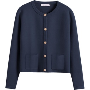image:imageANRABESS Women Striped Cardigan Sweaters Button Down Cropped Knit Lady Jackets Coat 2026 Fall Outfits Trendy ClothesNavy Blue
