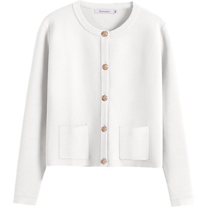 image:imageANRABESS Women Striped Cardigan Sweaters Button Down Cropped Knit Lady Jackets Coat 2026 Fall Outfits Trendy ClothesWhite