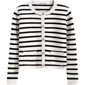 image:imageANRABESS Women Striped Cardigan Sweaters Button Down Cropped Knit Lady Jackets Coat 2026 Fall Outfits Trendy ClothesWhite Black Stripe