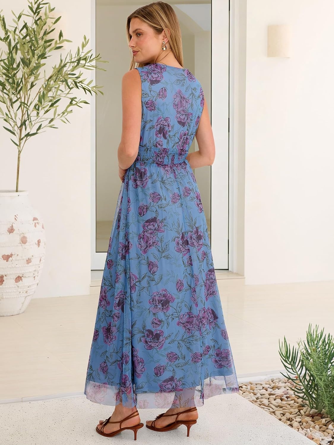 image:imageANRABESS Womens Summer Floral Maxi Dress A Line TulleElegant for Wedding Guest amp Beach VacationFlowy Casual Boho OutfitsMulticolored Rose Blue