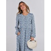 image:imageANRABESS Long Sleeve Midi Dresses for Women Casual 2026 Spring Crewneck A Line Tiered Flowy Loose Trendy Dresses with PocketsFloral Blue