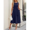 image:imageANRABESS Women Formal Sleeveless Midi Dress  Elegant Belted ALine Cocktail Wedding Guest Work Party SummerNavy Blue