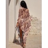 image:imageANRABESS Women Kaftan Moo Moos Dresses Floral Batwing Sleeve V Neck Beach Swimsuit Cover Up Caftan Maxi DressKhaki Brown Floral