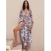 image:imageANRABESS Women Kaftan Moo Moos Dresses Floral Batwing Sleeve V Neck Beach Swimsuit Cover Up Caftan Maxi DressRed Flowers Green Leaves