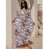 image:imageANRABESS Women Kaftan Moo Moos Dresses Floral Batwing Sleeve V Neck Beach Swimsuit Cover Up Caftan Maxi DressRed Flowers Green Leaves