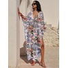 image:imageANRABESS Women Kaftan Moo Moos Dresses Floral Batwing Sleeve V Neck Beach Swimsuit Cover Up Caftan Maxi DressRed Flowers Green Leaves