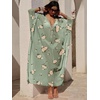 image:imageANRABESS Women Kaftan Moo Moos Dresses Floral Batwing Sleeve V Neck Beach Swimsuit Cover Up Caftan Maxi DressYellow Floral Green