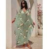 image:imageANRABESS Women Kaftan Moo Moos Dresses Floral Batwing Sleeve V Neck Beach Swimsuit Cover Up Caftan Maxi DressYellow Floral Green