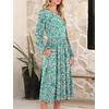 image:imageANRABESS Women Long Sleeve Midi Dress Crewneck Fall Fashion Casual Flowy ALine Long Dresses Vacation Outfit with PocketFloral Green