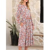 image:imageANRABESS Women Long Sleeve Midi Dress Crewneck Fall Fashion Casual Flowy ALine Long Dresses Vacation Outfit with PocketFloral Pink