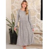 image:imageANRABESS Women Long Sleeve Midi Dress Crewneck Fall Fashion Casual Flowy ALine Long Dresses Vacation Outfit with PocketGrey Khaki White Dot