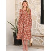 image:imageANRABESS Women Long Sleeve Midi Dress Crewneck Fall Fashion Casual Flowy ALine Long Dresses Vacation Outfit with PocketPrint Green White Floral