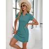 image:imageANRABESS Women Mini T Shirt Dress V Neck Short Sleeve with Pockets Soft Medium Stretch Trendy Summer Casual Beach VacationBlue Cyan