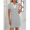 image:imageANRABESS Women Mini T Shirt Dress V Neck Short Sleeve with Pockets Soft Medium Stretch Trendy Summer Casual Beach VacationWhite Black Stripe