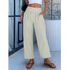 image:imageANRABESS Women Striped Gingham Wide Leg Palazzo Pants Casual Lounge Cropped PJ Bottoms Comfy Cute Plaid Pants with PocketsArmy Green White Stripe Stripe