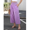 image:imageANRABESS Women Striped Gingham Wide Leg Palazzo Pants Casual Lounge Cropped PJ Bottoms Comfy Cute Plaid Pants with PocketsPurple White Plaid Stripe