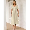image:imageANRABESS Women Summer Casual Puff Short Sleeve Scoop Neck Smocked Button Up High Waist Flowy Vacation Midi Dresses amp PocketsBeige