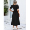 image:imageANRABESS Women Summer Casual Puff Short Sleeve Scoop Neck Smocked Button Up High Waist Flowy Vacation Midi Dresses amp PocketsBlack