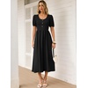 image:imageANRABESS Women Summer Casual Puff Short Sleeve Scoop Neck Smocked Button Up High Waist Flowy Vacation Midi Dresses amp PocketsBlack