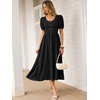 image:imageANRABESS Women Summer Casual Puff Short Sleeve Scoop Neck Smocked Button Up High Waist Flowy Vacation Midi Dresses amp PocketsBlack