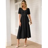 image:imageANRABESS Women Summer Casual Puff Short Sleeve Scoop Neck Smocked Button Up High Waist Flowy Vacation Midi Dresses amp PocketsBlack
