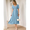 image:imageANRABESS Women Summer Casual Puff Short Sleeve Scoop Neck Smocked Button Up High Waist Flowy Vacation Midi Dresses amp PocketsBright Blue