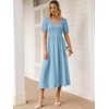 image:imageANRABESS Women Summer Casual Puff Short Sleeve Scoop Neck Smocked Button Up High Waist Flowy Vacation Midi Dresses amp PocketsBright Blue