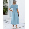 image:imageANRABESS Women Summer Casual Puff Short Sleeve Scoop Neck Smocked Button Up High Waist Flowy Vacation Midi Dresses amp PocketsBright Blue