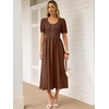 image:imageANRABESS Women Summer Casual Puff Short Sleeve Scoop Neck Smocked Button Up High Waist Flowy Vacation Midi Dresses amp PocketsBrown