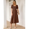 image:imageANRABESS Women Summer Casual Puff Short Sleeve Scoop Neck Smocked Button Up High Waist Flowy Vacation Midi Dresses amp PocketsBrown