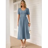 image:imageANRABESS Women Summer Casual Puff Short Sleeve Scoop Neck Smocked Button Up High Waist Flowy Vacation Midi Dresses amp PocketsGrey Blue