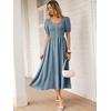 image:imageANRABESS Women Summer Casual Puff Short Sleeve Scoop Neck Smocked Button Up High Waist Flowy Vacation Midi Dresses amp PocketsGrey Blue