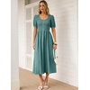 image:imageANRABESS Women Summer Casual Puff Short Sleeve Scoop Neck Smocked Button Up High Waist Flowy Vacation Midi Dresses amp PocketsLake