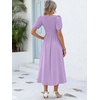 image:imageANRABESS Women Summer Casual Puff Short Sleeve Scoop Neck Smocked Button Up High Waist Flowy Vacation Midi Dresses amp PocketsLight Purple