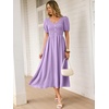 image:imageANRABESS Women Summer Casual Puff Short Sleeve Scoop Neck Smocked Button Up High Waist Flowy Vacation Midi Dresses amp PocketsLight Purple