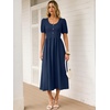 image:imageANRABESS Women Summer Casual Puff Short Sleeve Scoop Neck Smocked Button Up High Waist Flowy Vacation Midi Dresses amp PocketsNavy Blue