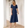 image:imageANRABESS Women Summer Casual Puff Short Sleeve Scoop Neck Smocked Button Up High Waist Flowy Vacation Midi Dresses amp PocketsNavy Blue