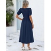 image:imageANRABESS Women Summer Casual Puff Short Sleeve Scoop Neck Smocked Button Up High Waist Flowy Vacation Midi Dresses amp PocketsNavy Blue