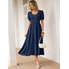 image:imageANRABESS Women Summer Casual Puff Short Sleeve Scoop Neck Smocked Button Up High Waist Flowy Vacation Midi Dresses amp PocketsNavy Blue