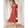 image:imageANRABESS Women Summer Casual Puff Short Sleeve Scoop Neck Smocked Button Up High Waist Flowy Vacation Midi Dresses amp PocketsOrange Red