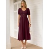 image:imageANRABESS Women Summer Casual Puff Short Sleeve Scoop Neck Smocked Button Up High Waist Flowy Vacation Midi Dresses amp PocketsWine Red