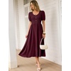 image:imageANRABESS Women Summer Casual Puff Short Sleeve Scoop Neck Smocked Button Up High Waist Flowy Vacation Midi Dresses amp PocketsWine Red