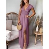 image:imageANRABESS Women Summer Deep V Neck Short Sleeve Dresses Slit Elegant Wedding Guest Formal Cocktail Evening Maxi Long DressDark Pink