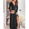 image:imageANRABESS Women Summer Deep V Neck Short Sleeve Dresses Slit Elegant Wedding Guest Formal Cocktail Evening Maxi Long DressLong Sleeve Black